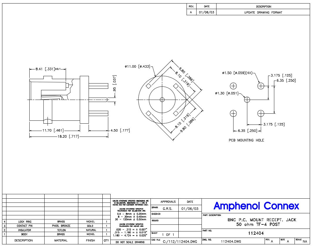 RF 4 GHz BNC同轴隔板垂直PCB连接器